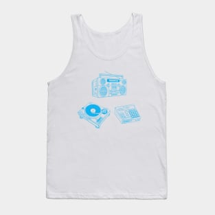 Boombox, Beat Maker, Turntable (Button Blue Lines) Analog / Music Tank Top